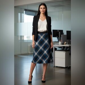 Vintage Cato Blue and Black Plaid A-Line Skirt